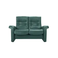 Stressless Sapphire Leather Reclining Loveseat in Paloma Aqua Green by Stressless