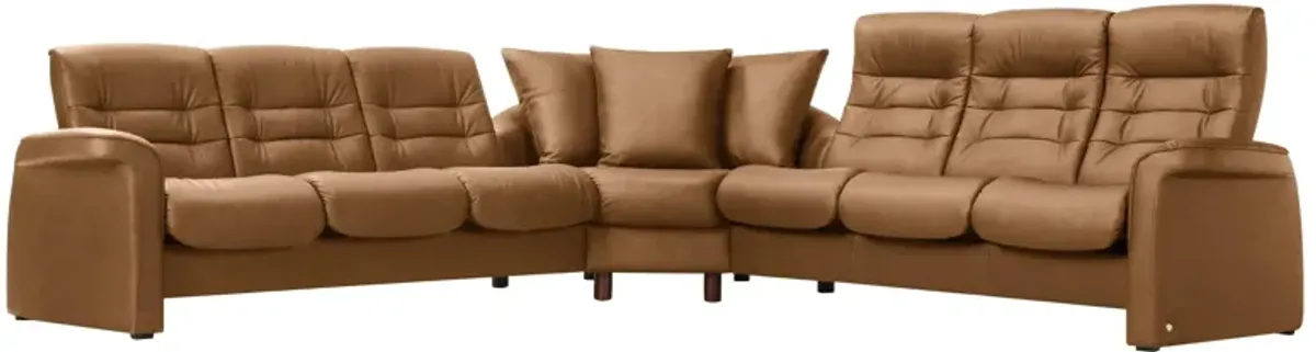 Stressless Sapphire 3-pc. Leather Reclining Sectional Sofa in Paloma Taupe by Stressless