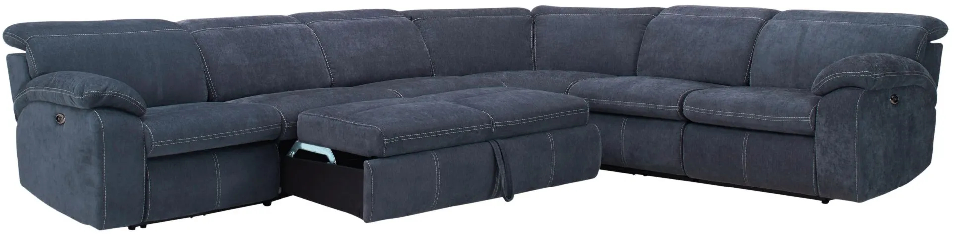 Enbright Microfiber 5-pc. Power-Reclining Sectional w/ Pop-Up Sleeper in Blue by Bellanest