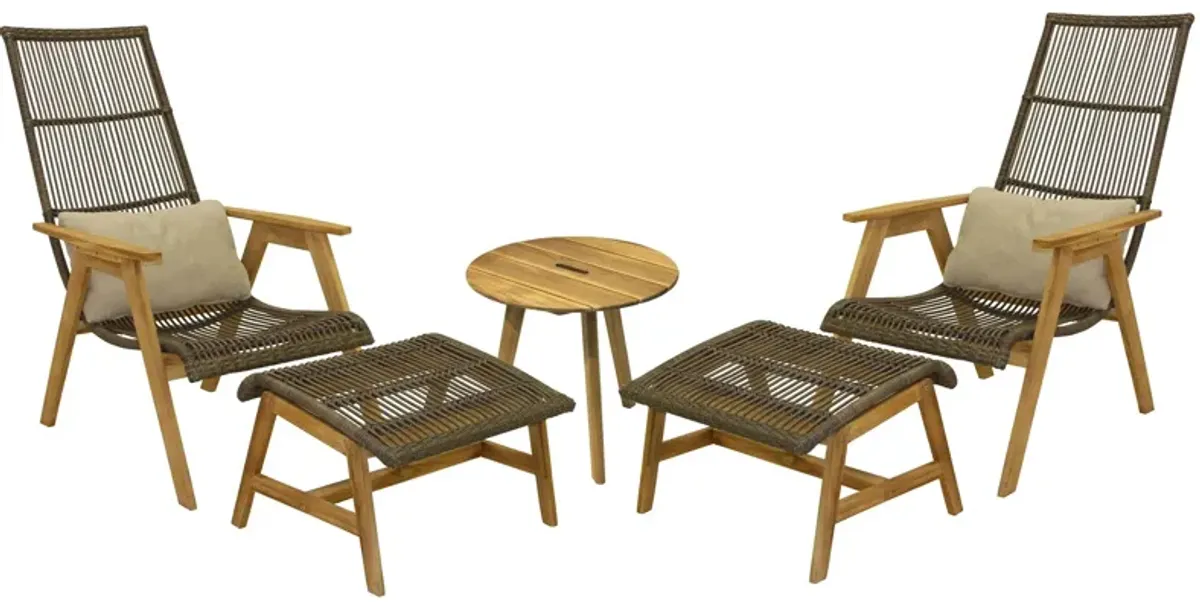 Bohemian 5-pc. Wicker and Teak Outdoor Lounge Set in Faye Ash by Outdoor Interiors