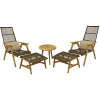 Bohemian 5-pc. Wicker and Teak Outdoor Lounge Set in Faye Ash by Outdoor Interiors