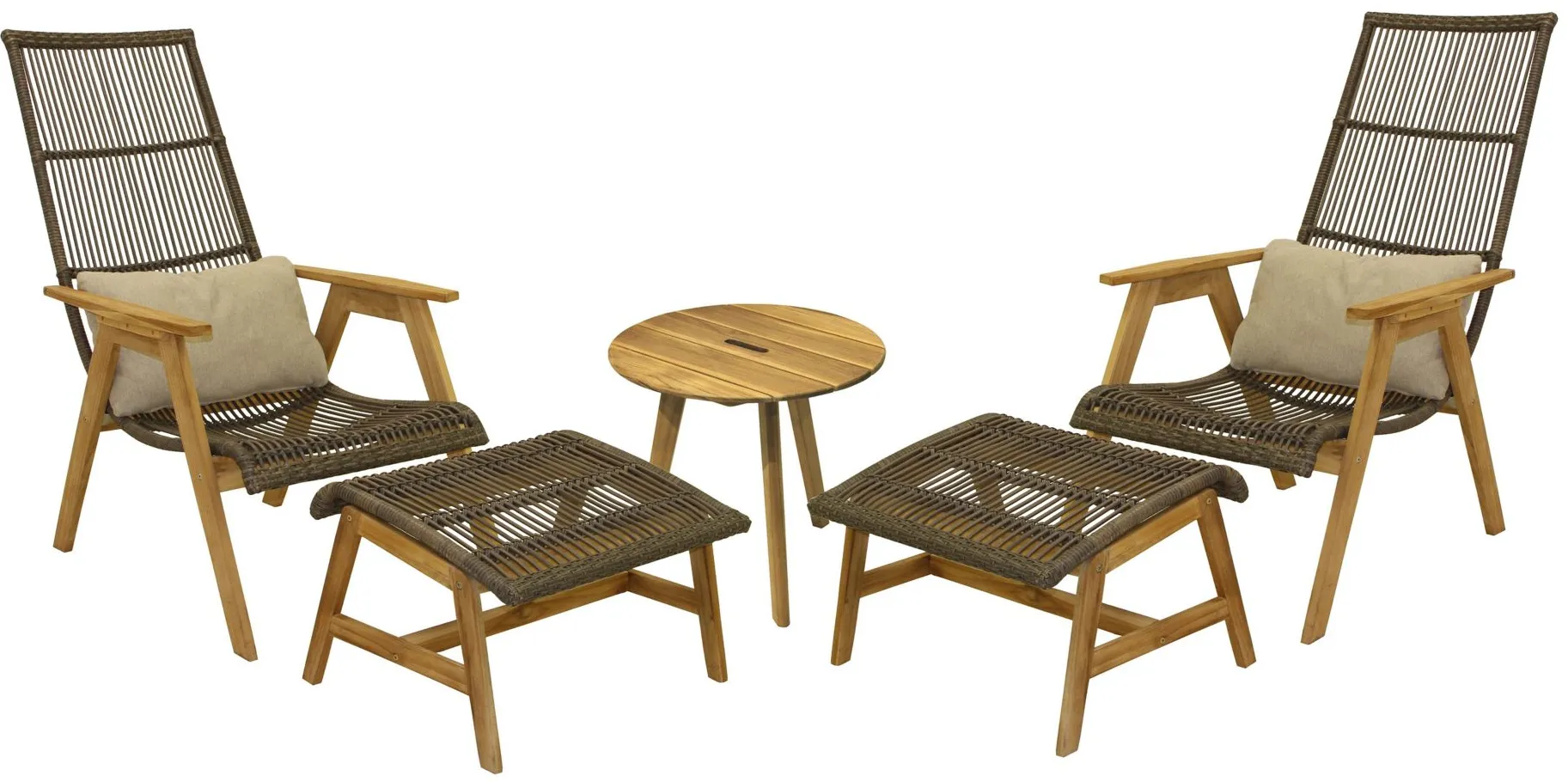 Bohemian 5-pc. Wicker and Teak Outdoor Lounge Set in Faye Ash by Outdoor Interiors