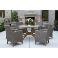 Nautical 7-pc. Teak and Wicker Outdoor Dining Set in Stone Gray by Outdoor Interiors