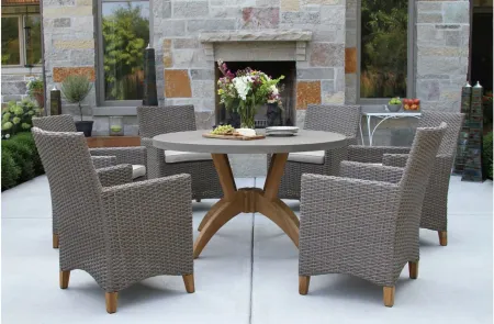 Nautical 7-pc. Teak and Wicker Outdoor Dining Set in Stone Gray by Outdoor Interiors