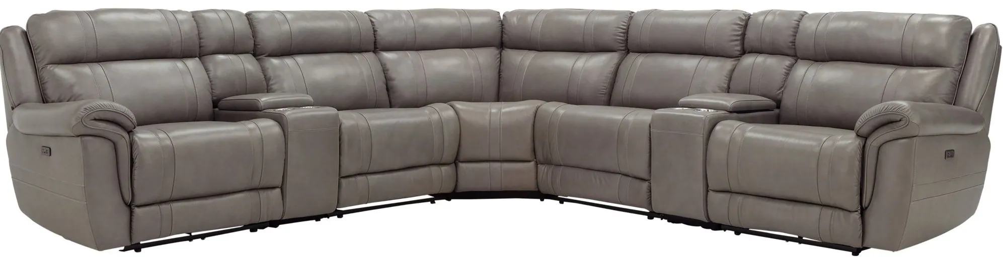 Ridgewood 7-pc. Leather Power-Reclining Sectional Sofa in Gray by Bellanest