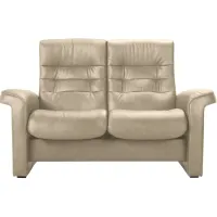 Stressless Sapphire Leather Reclining Loveseat in Paloma Light Grey by Stressless