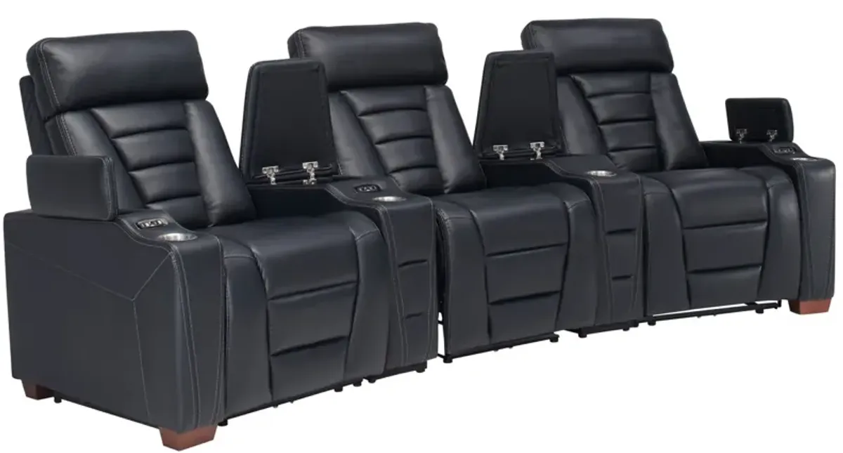 Edison 3-pc. Curved Power Home Theater Sectional in Black by Davis Intl.