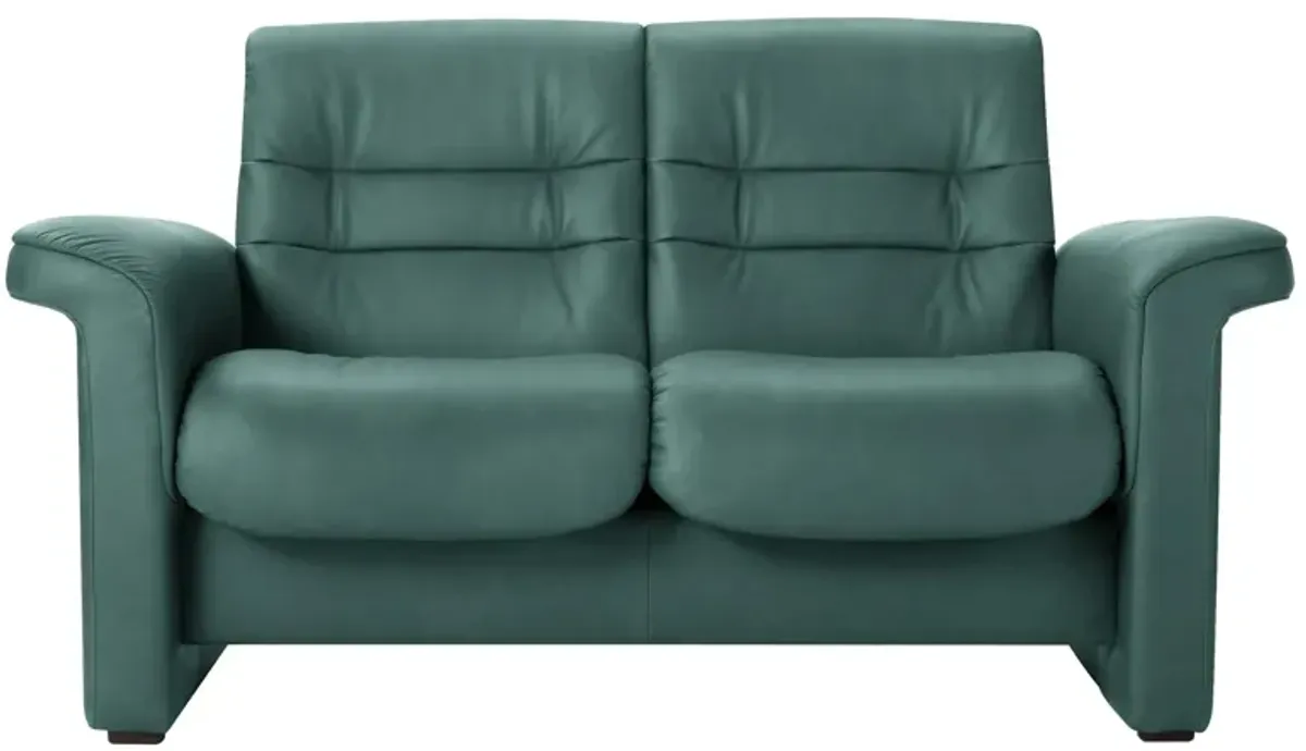 Stressless Sapphire Leather Reclining Low-Back Loveseat in Paloma Aqua Green by Stressless