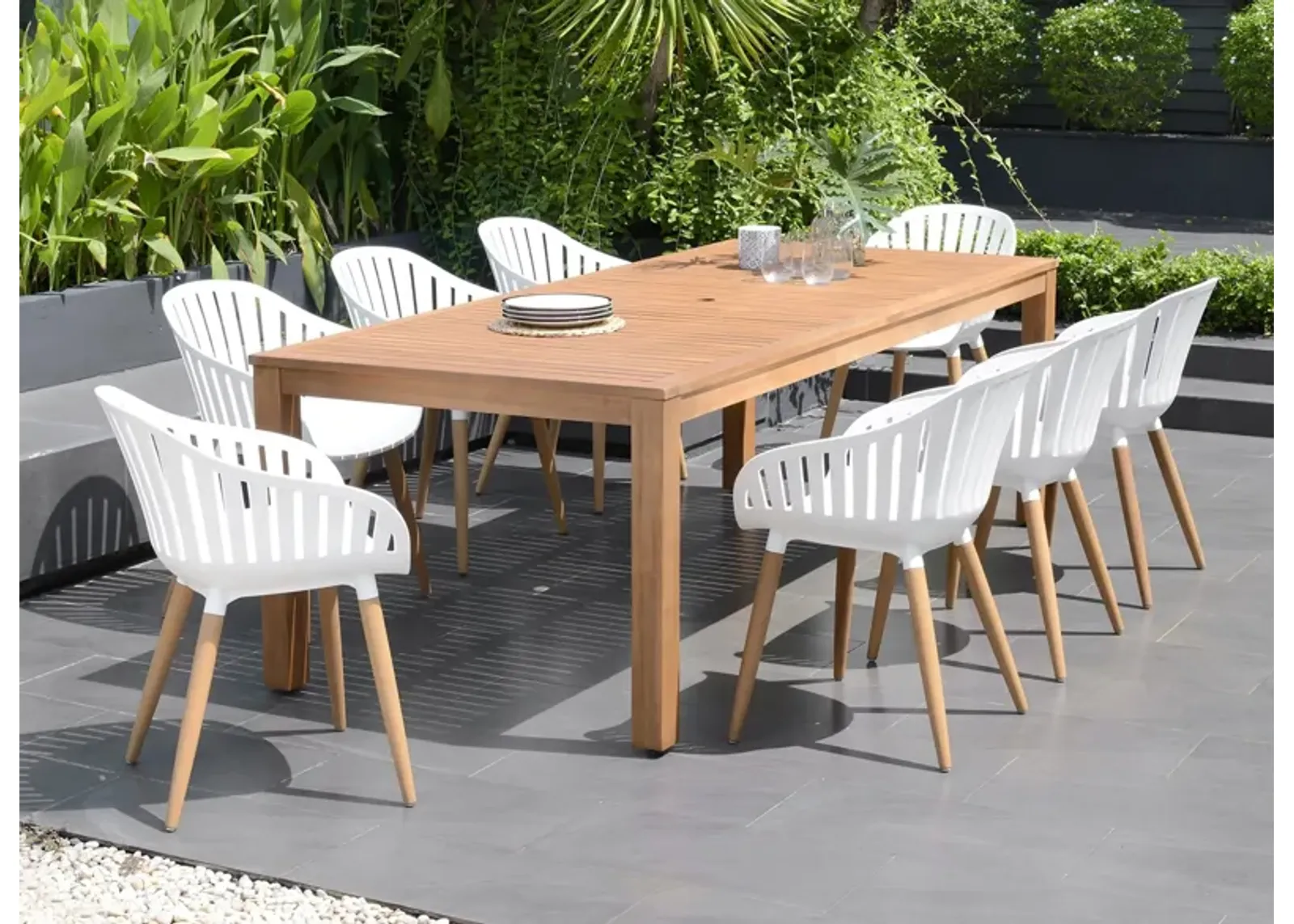 Amazonia Outdoor 9-pc. Rectangular Patio Dining Table Set in Brown by International Home Miami