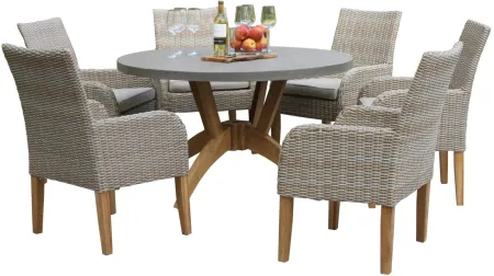 Nautical 7-pc. Teak and Wicker Outdoor Dining Set in Beige/Light Brown by Outdoor Interiors