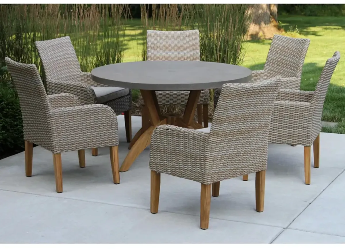 Nautical 7-pc. Teak and Wicker Outdoor Dining Set in Beige/Light Brown by Outdoor Interiors