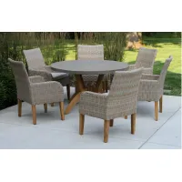 Nautical 7-pc. Teak and Wicker Outdoor Dining Set in Beige/Light Brown by Outdoor Interiors