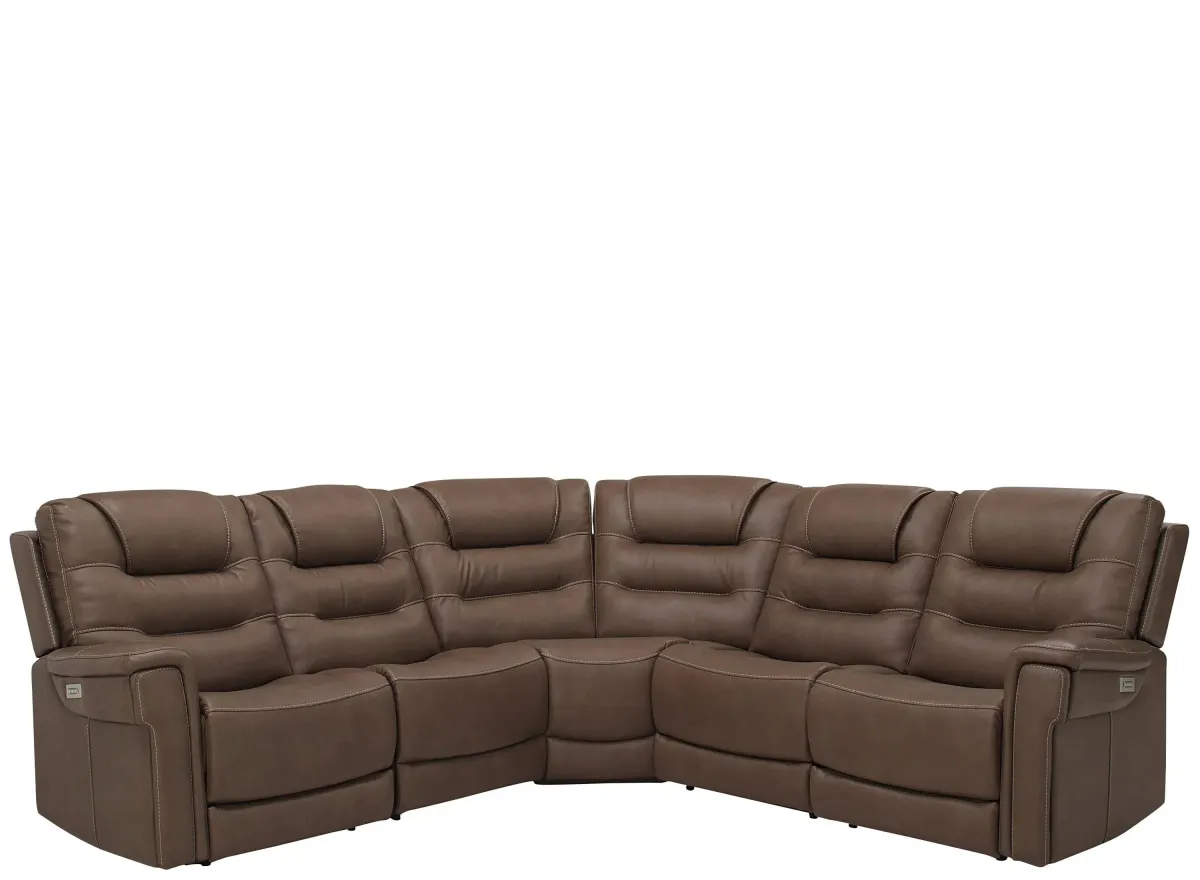 Danbury 5-pc. Power Sectional w/ Power Headrest and Lumbar Support in Brown by Bellanest