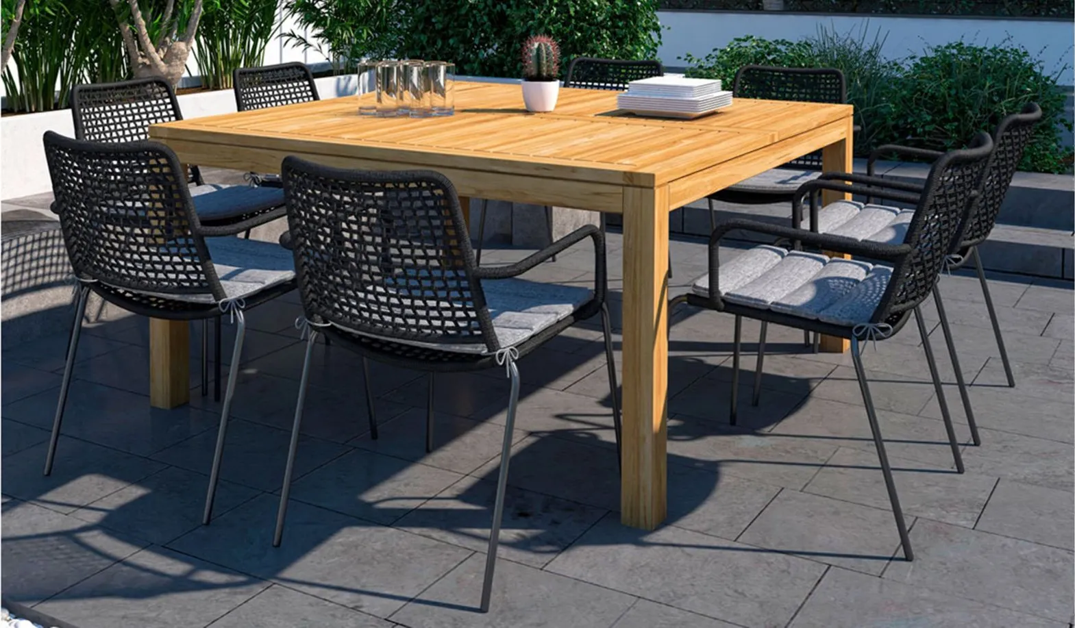 Amazonia Outdoor 9-pc. Square Patio Dining Table Set in Brown by International Home Miami