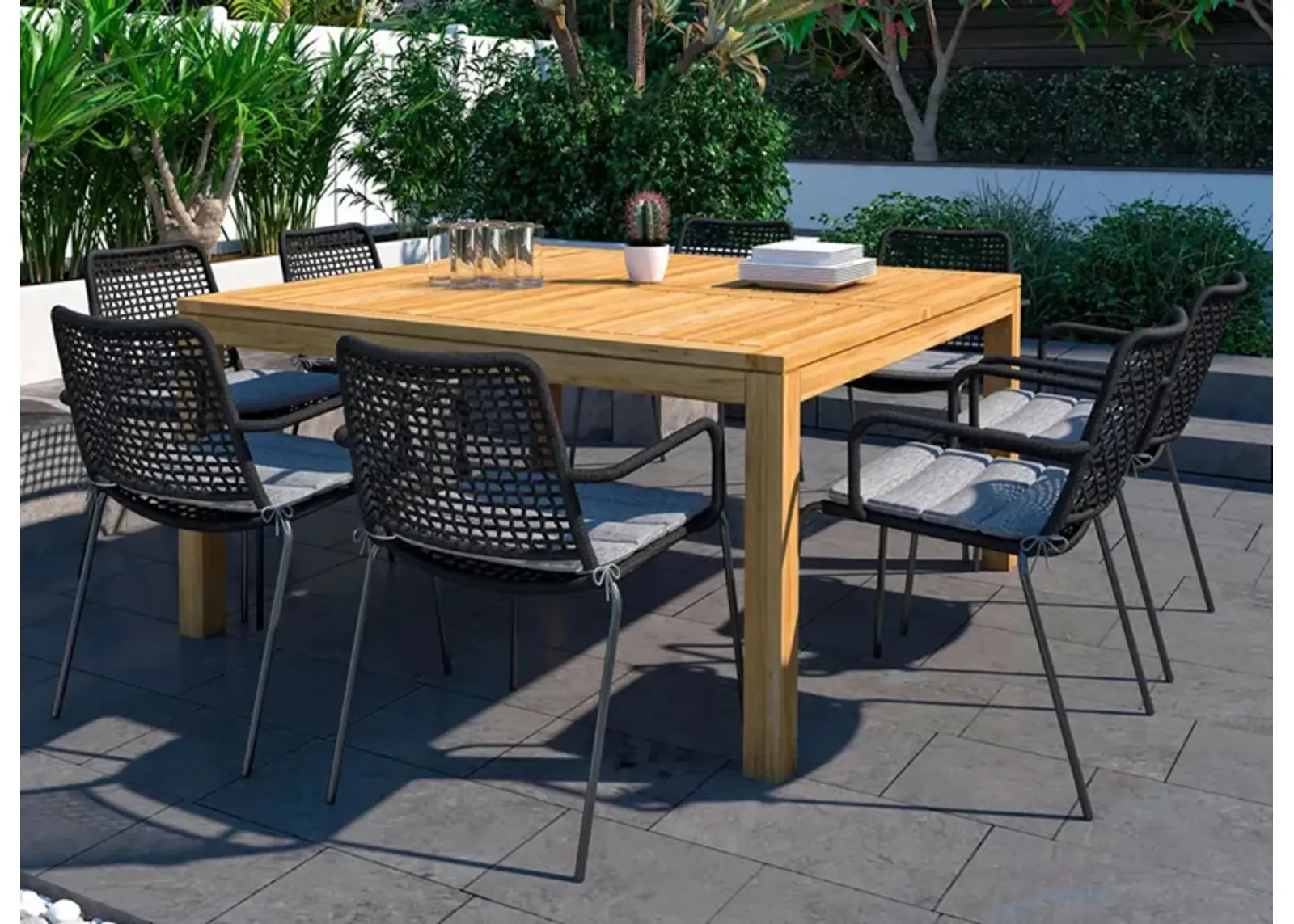 Amazonia Outdoor 9-pc. Square Patio Dining Table Set in Brown by International Home Miami