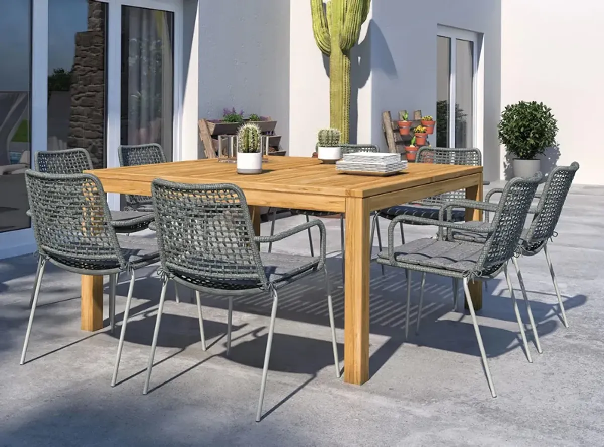 Amazonia Outdoor 9-pc. Square Patio Dining Table Set w/ Rope Steel Chairs in Brown by International Home Miami