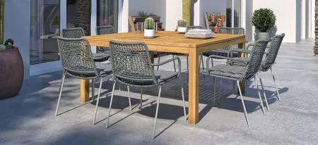 Amazonia Outdoor 9-pc. Square Patio Dining Table Set w/ Rope Steel Chairs in Brown by International Home Miami