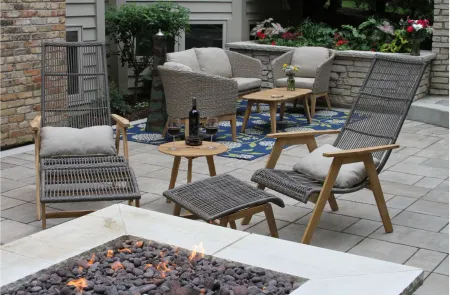 Bohemian 4-pc. Wicker and Teak Outdoor Lounge Set w/ Ottomans in Navy/White by Outdoor Interiors