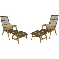 Bohemian 4-pc. Wicker and Teak Outdoor Lounge Set w/ Ottomans in Navy/White by Outdoor Interiors