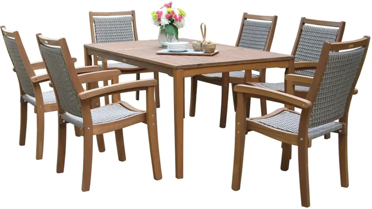 Farmhouse 7-pc. Wicker and Eucalyptus Outdoor Dining Set in Natural/Beige by Outdoor Interiors