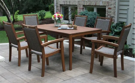 Farmhouse 7-pc. Wicker and Eucalyptus Outdoor Dining Set in Natural/Beige by Outdoor Interiors