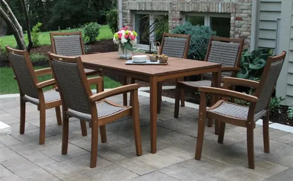 Farmhouse 7-pc. Wicker and Eucalyptus Outdoor Dining Set