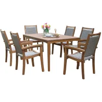 Farmhouse 7-pc. Wicker and Eucalyptus Outdoor Dining Set in Natural/Beige by Outdoor Interiors