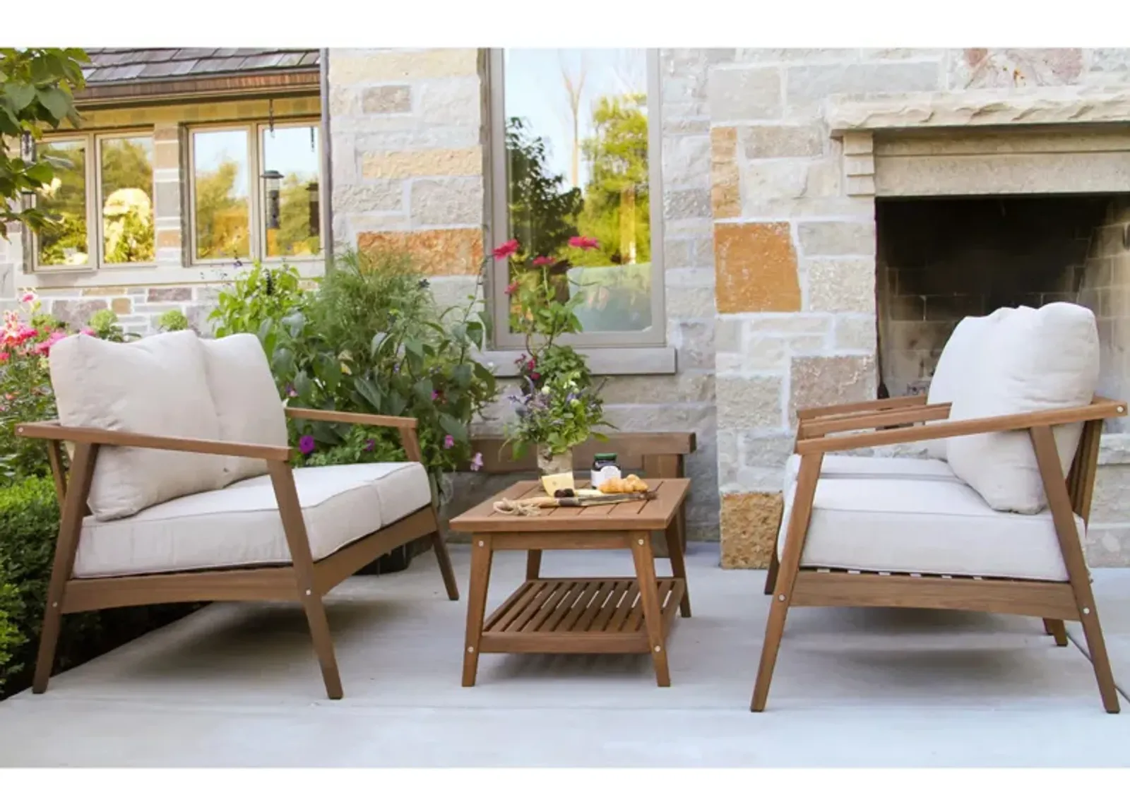 Monterey Eucalyptus 4-pc. Outdoor Seating Set in White/Ash Gray by Outdoor Interiors