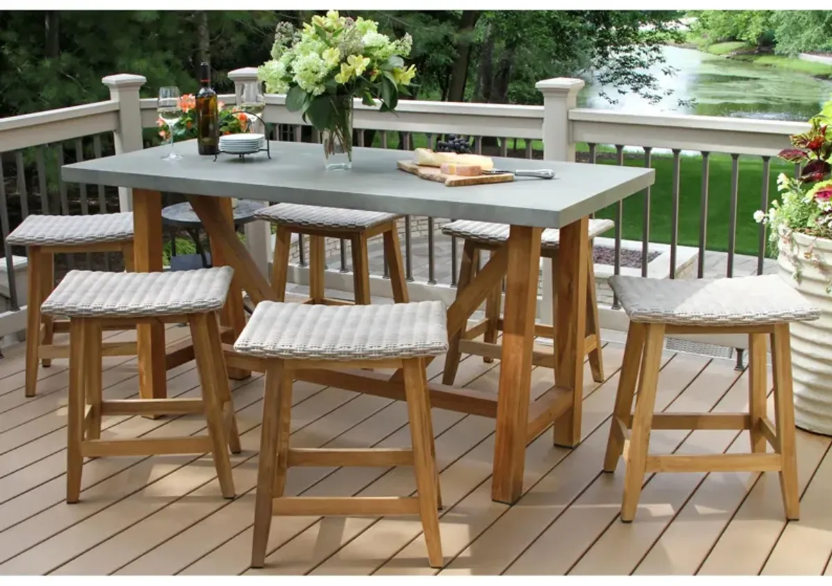 Nautical 7-pc. Wicker and Teak Counter-Height Outdoor Dining Set in Blue/White/Light Brown by Outdoor Interiors