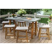 Nautical 7-pc. Wicker and Teak Counter-Height Outdoor Dining Set in Ash Gray by Outdoor Interiors
