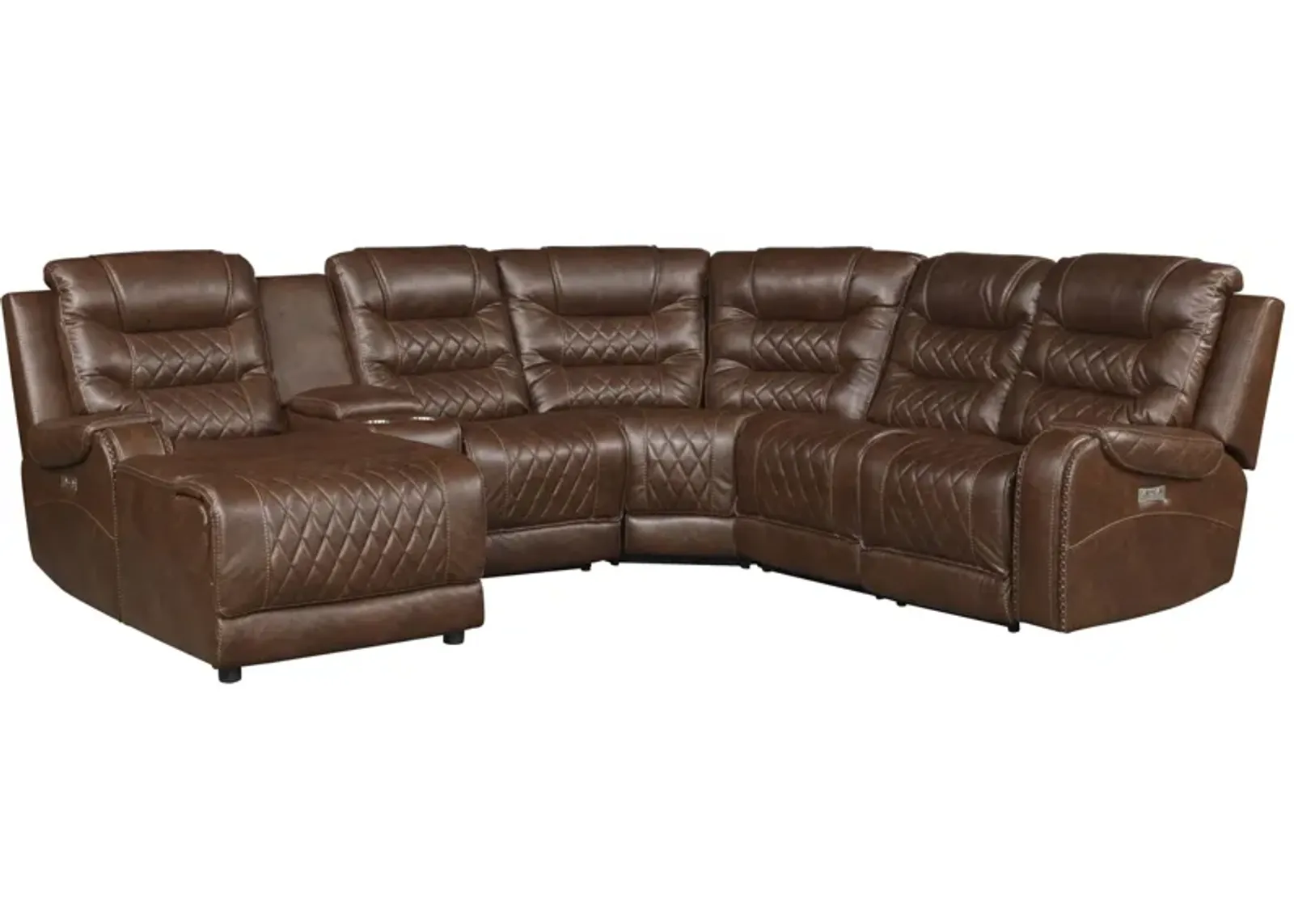 Greenway 6-pc. Modular Power Reclining Sectional Sofa W/ Chaise in Brown by Homelegance