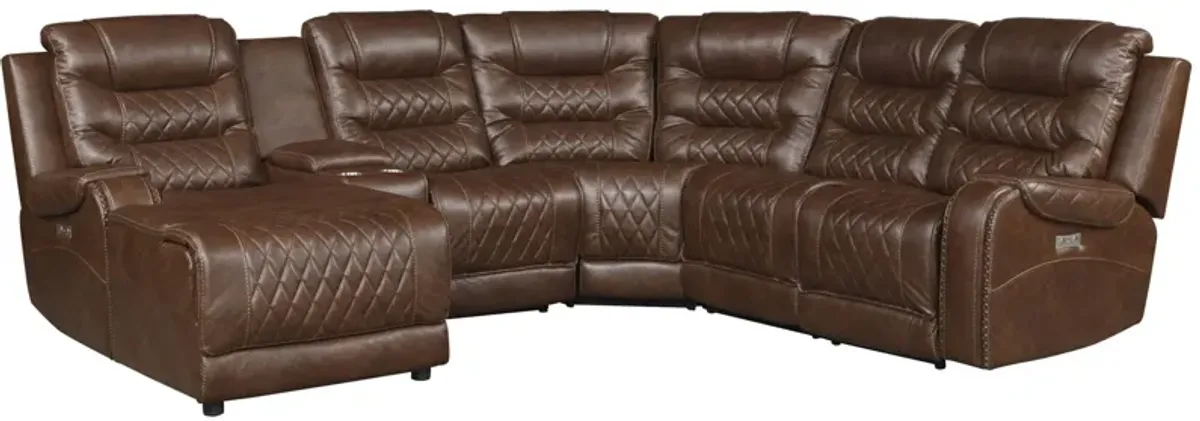 Greenway 6-pc. Modular Power Reclining Sectional Sofa W/ Chaise in Brown by Homelegance