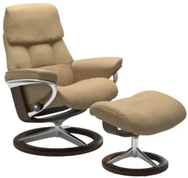 Stressless Ruby Large Signature Leather Reclining Chair and Ottoman