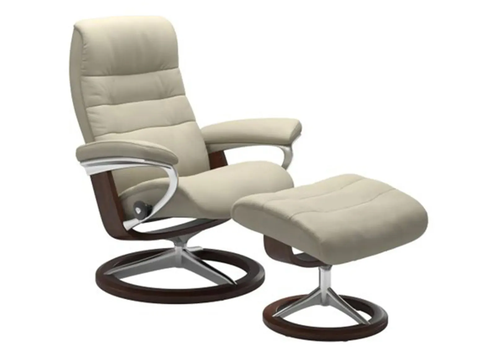 Stressless Opal Large Signature Reclining Chair and Ottoman in Paloma Light Grey/Brown by Stressless