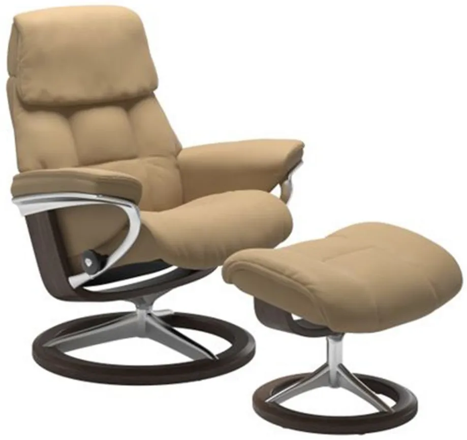 Stressless Ruby Large Signature Leather Reclining Chair and Ottoman in