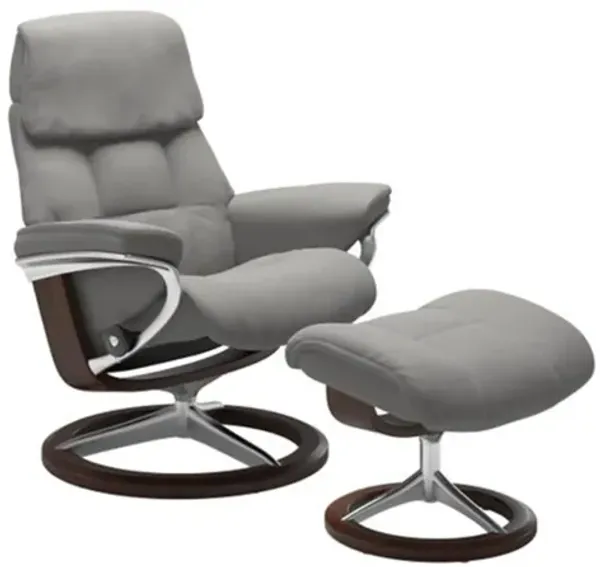 Stressless Ruby Large Signature Leather Reclining Chair and Ottoman