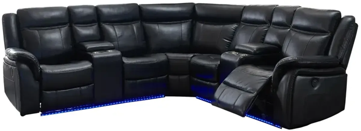 Justine Power Reclining Sectional Sofa w/ Lighting in Black by Global Furniture Furniture USA