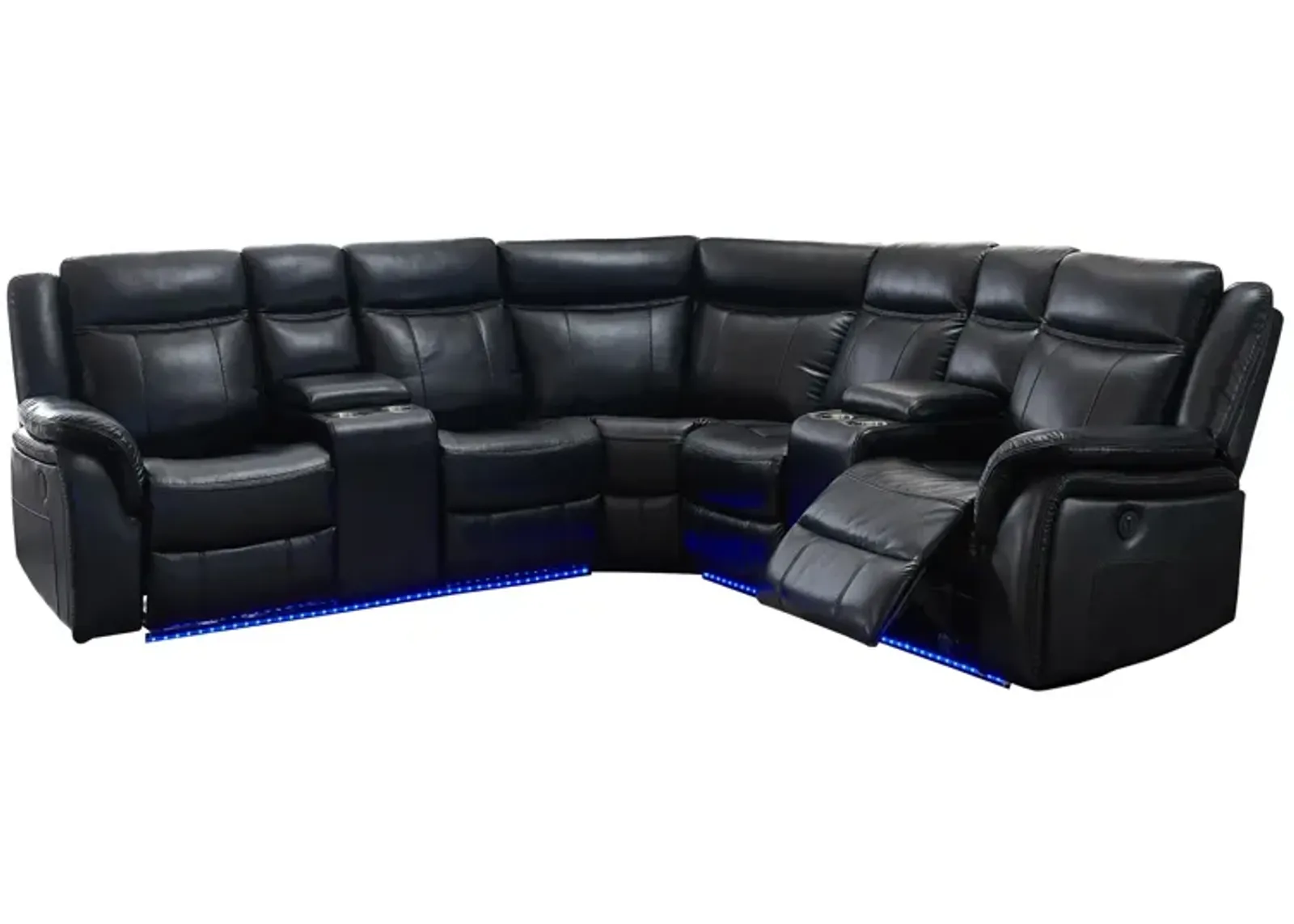 Justine Power Reclining Sectional Sofa w/ Lighting in Black by Global Furniture Furniture USA