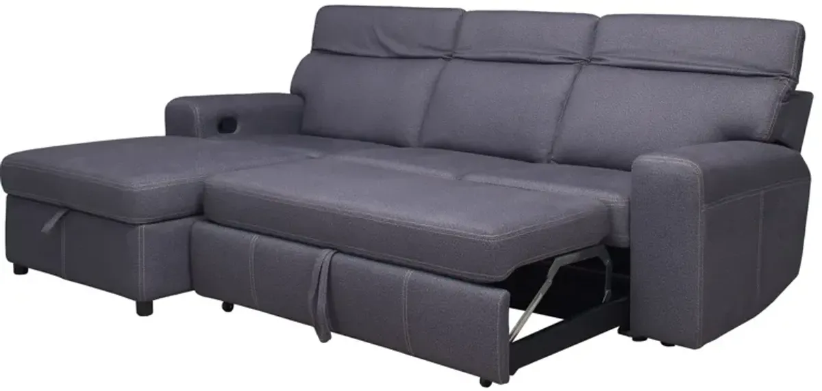 Aspen 2-pc. Left Arm Facing Sofa Chaise w/ Pop-Up Sleeper and Ratchet Headrest in Charcoal by Bellanest