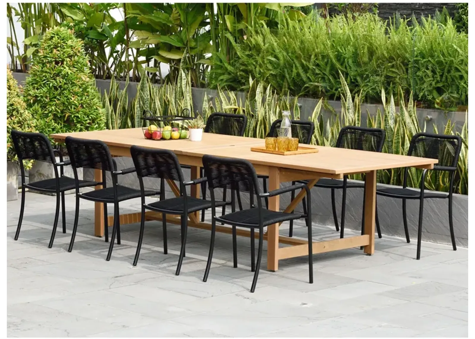 Amazonia Outdoor 9-pc. Rectangular Patio Dining Table Set w/ Armchairs in Brown by International Home Miami