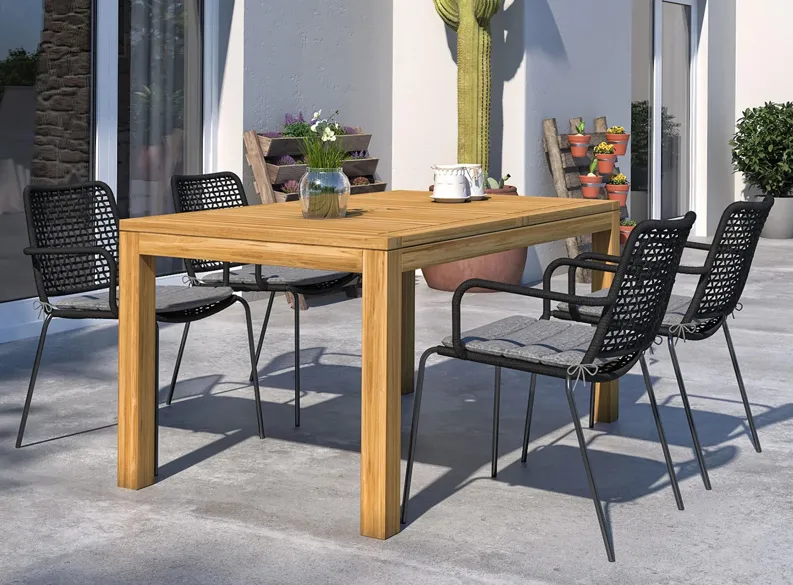 Amazonia Outdoor 5-pc. Rectangular Patio Dining Table Set w/ Rope Steel Chairs in Brown by International Home Miami