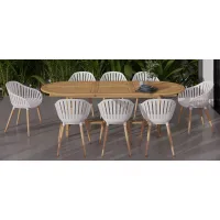 Amazonia Outdoor 9-pc. Oval Patio Dining Table Set w/ Eucalyptus Chairs in Brown by International Home Miami