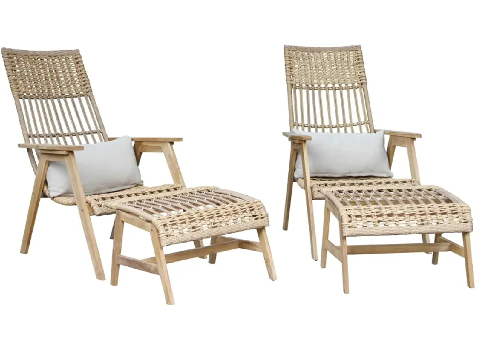 Bohemian 4-pc. Teak Outdoor Lounge Set w/ Ottomans in Natural Brown by Outdoor Interiors