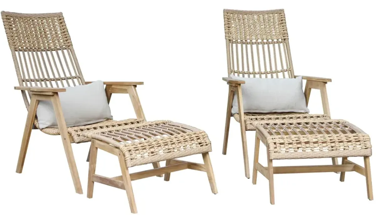 Bohemian 4-pc. Teak Outdoor Lounge Set w/ Ottomans in Natural Brown by Outdoor Interiors