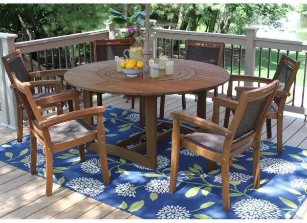 Farmhouse 7-pc. Eucalyptus Outdoor Dining Set w/ Sling Stacking Chairs