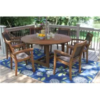 Farmhouse 7-pc. Eucalyptus Outdoor Dining Set w/ Sling Stacking Chairs in Black/Beige by Outdoor Interiors
