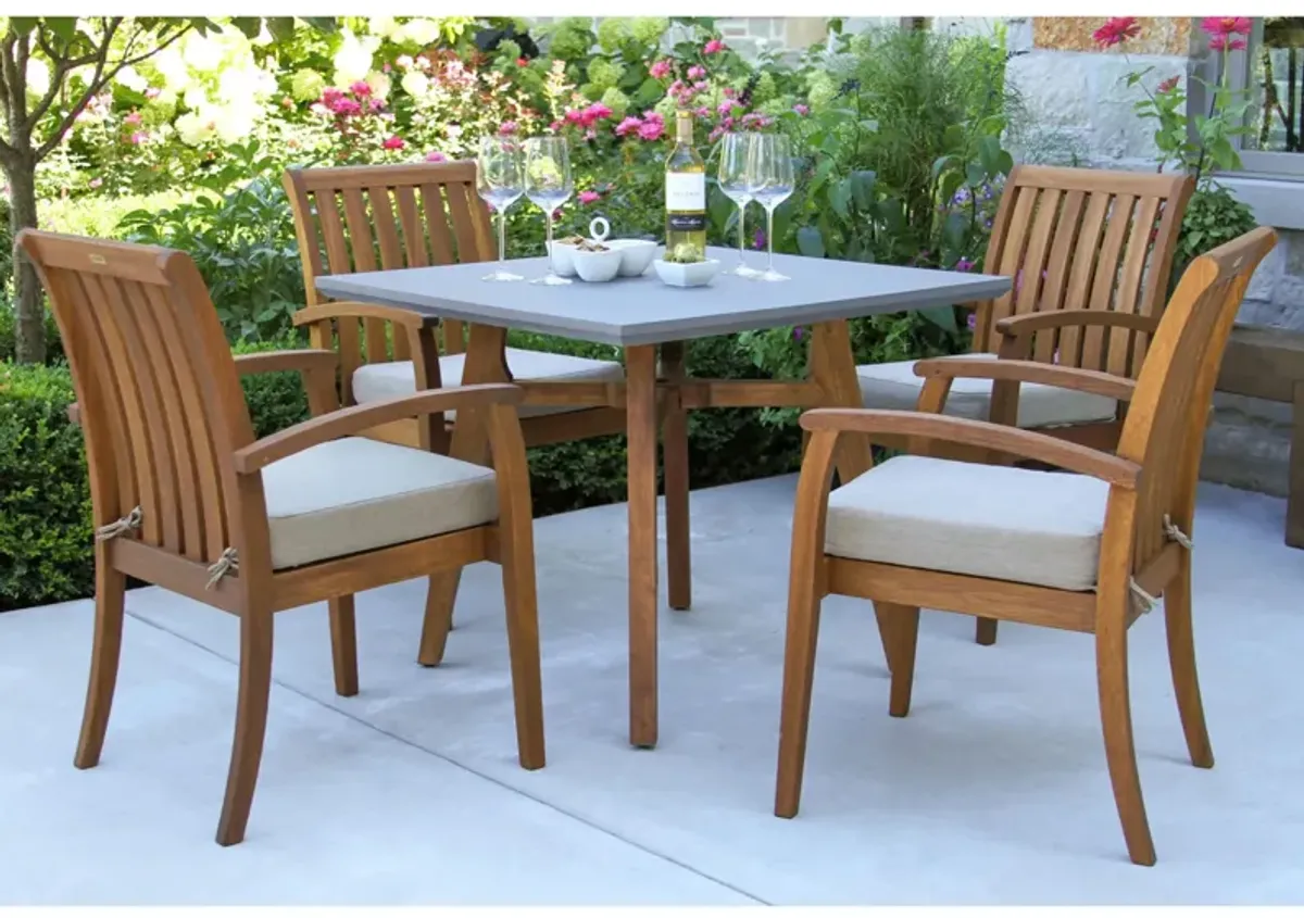 Park Lake 5-pc. Small Space Outdoor Dining Set w/ Eucalyptus Stacking Chairs in Pearl White by Outdoor Interiors