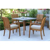 Park Lake 5-pc. Small Space Outdoor Dining Set w/ Eucalyptus Stacking Chairs in Pearl White by Outdoor Interiors