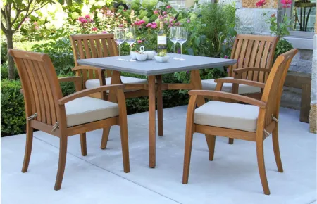 Park Lake 5-pc. Small Space Outdoor Dining Set w/ Eucalyptus Stacking Chairs in Pearl White by Outdoor Interiors