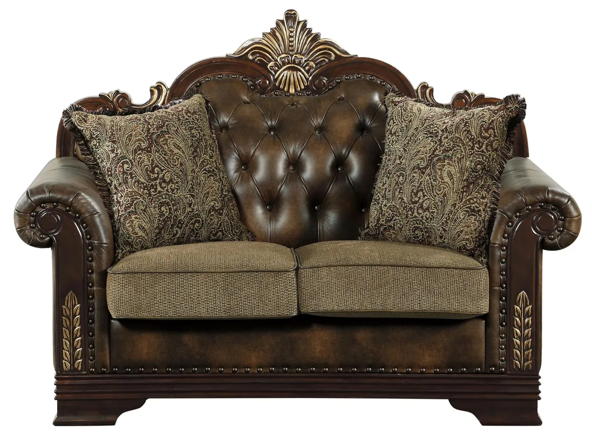 Quigley Loveseat in Brown with Gold Accents by Homelegance